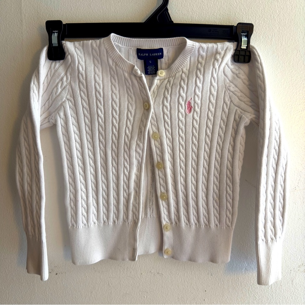Ralph Lauren Kids White Cable Knit Cardigan Size 5